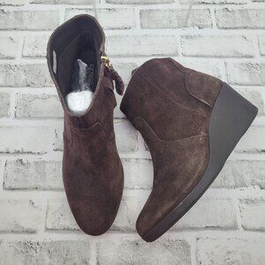 Crocs Brown Suede Wedge Heel Ankle Booties Zip Closure Women's Size 11